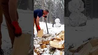 Splitting wood in the winter