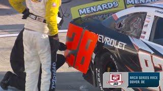 Carson Kvapil’s team repairs rear quarter panel with pit sign - 2024 ARCA Dover