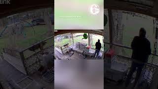 Husband sips coffee on porch as police pursuit tears across his yard