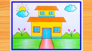 House drawing | Ghar drawing | My home art| How to draw beautiful landscape | How to draw a house