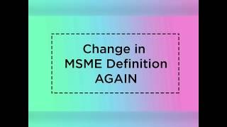 Change in MSME Definition