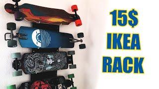 Longboard Skateboard Budget Wallmount Rack IKEA Hack - It's cheap and clean!