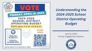 Westfield Public Schools.2024-2025 Budget Virtual Session.April 9, 2024