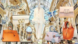 Shopping in Milan: HERMES, VALENTINO,  BULGARI, FERRAGAMO, VERSACE..... Luxury Shopping Vlog 2024.