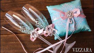 Wedding set mint pink HAND Painted Wedding decor Свадебные аксессуары Свадебный декор VIZZARA