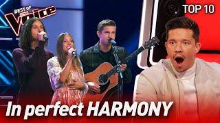 Perfectly HARMONIZED Blind Auditions on The Voice | Top 10