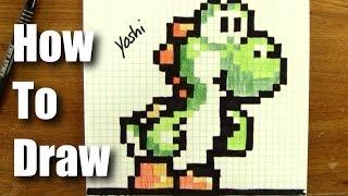 How To Draw Pixel Art Yoshi From Mario! - Step By Step - 16 Bit not 8-bit