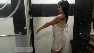 Hot indian girl bathing in shower, hot girl wet clothes, girl wearing wet clothes, wet  show