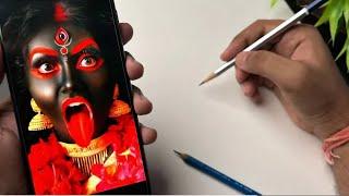 Angry Kali Mata Drawing,  Step by step