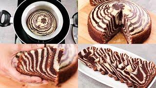 ZEBRA CAKE RECIPE IN REGULAR SAUCE PAN l CHOCOLATE & VANILLA CAKE l EGGLESS & WITHOUT OVEN