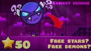 TOP 5 EASIEST DEMONS, FOR STARTERS  (2024) (FREE DEMONS?) | GEOMETRY DASH