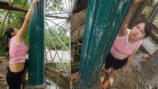 Building Water Wheel - Build a concrete column to direct water to the pond - Formwork made from iron