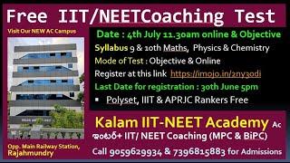 IIT-NEET Free Coaching Merit TestAbdul Kalam Junior College
