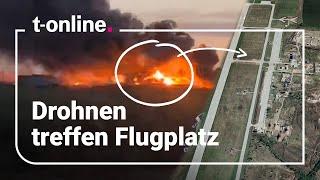 Großbrand nach Explosionen: Drohnenschwarm greift russischen Militärfluglatz an