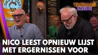 Nico Dijkshoorn leest opnieuw lijst met ergernissen voor; René geniet opzichtig | VANDAAG INSIDE