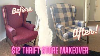 Reupholstery Tutorial - Thrift Store Chair Makeover - Wingback Chair Upholstery - Armchair Recover