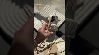قاب گوشی آیفون جاکارتی دار بند بلند پروانه صدفی