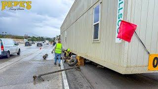 Office Trailer Breaks on Freeway While in Transport!