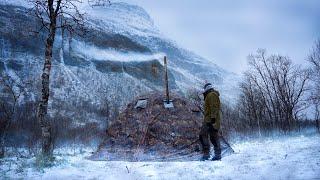 A stormy night at the arctic circle - winter camping in hot tent (RBM Outdoors UP-5)