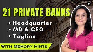 Private Sector Banks in India | Headquarter, Tagline, CEO | Names and History @ParchamClasses