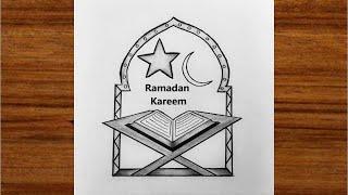 Easy Ramadan Drawing /The Holy Quran Drawing Tutorial Step By Step / Ramadan Kareem 2024