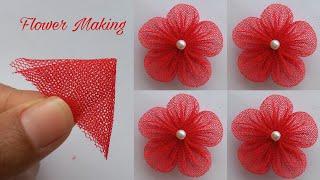 DIY Ribbon Flowers / How to make ribbon flowers / Easy making with needle / Amazing Ribbon Tricks