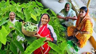 বর্ষার কচি কচি কচুপাতা দিয়ে দারুন স্বাদের পাঁচমিশালি শাক রান্না | Picking fresh vegetables & cook