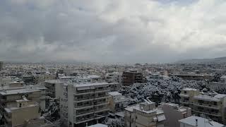 Athens covered in snow - drone footage 2023