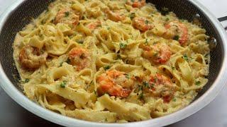 The Best Creamy Shrimp Alfredo Pasta Recipe || Fettuccine Pasta