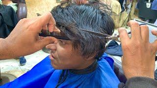 INSANE Haircut Transformation with Scissors |  #scissorhaircut #asmrhaircut #asmr #viral #treanding