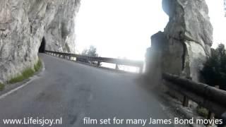 Strada della Forra lake Garda Italy, narrow road straight through rocks on BMW R1200GS motorbikes