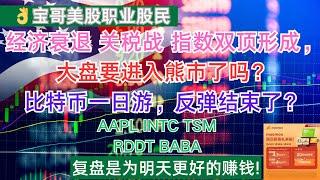 经济衰退 关税战 指数双顶形成，美股大盘要进入熊市了吗？比特币一日游，反弹结束了？AAPL INTC TSM RDDT BABA! 03032025