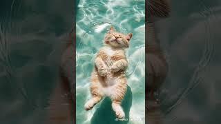 Cute cat relaxing in water