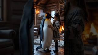 A Moment of Love and Warmth The Emperor Penguin and a Beautiful Girl #CozyGirl#GirlBird#BeautyHeart