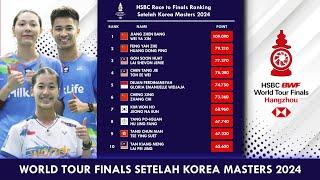 𝗧𝗘𝗥𝗕𝗔𝗥𝗨! PEMAIN YANG LOLOS WORLD TOUR FINALS 2024 SETELAH KOREA MASTERS 2024 #rankingbwf