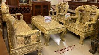 NGẮM bỘ Bàn Ghế Đồng kỵ Gỗ Nu Nghiến - Bộ Tay Tròn Cột 14 Nguyên Lõi Chưa Sơn Cực Hiếm