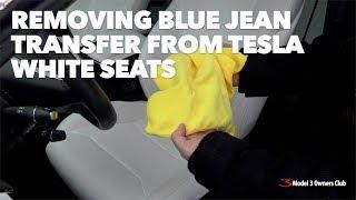 Removing blue jean transfer from Tesla white seats