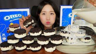 OREO+MILK= OREO CHEESE CAKE ASMR EATING SOUNDS MUKBANG DESSERT