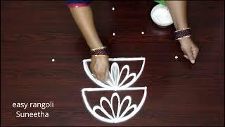 Lotus with Diya rangoli design || Simple muggulu || easy Deepam kolam