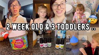 Day in the Life with a Newborn & Sick Toddlers/ Cleaning & Remedies