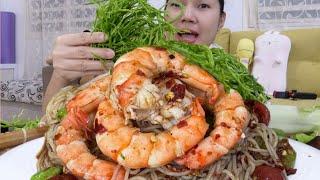 ตำกุ้งใส่ขนมจีนยอดชะอม สะตอ แซ่บๆ เส้นยาวเหนียมนุ่ม |wern woei