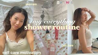 MY EVERYTHING SHOWER ROUTINE 🫧 self care motivation & tips, skincare, makeup, haircare + more!