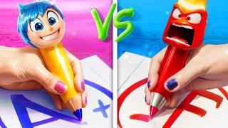 INSIDE OUT 2: First Day of School! Genius Hacks by Oki Toki: Joy vs Anger