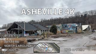 Driving Asheville 4K - Mountain Town Flood & Hurricane Damage - USA