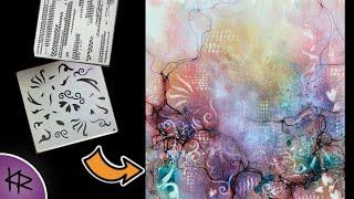 Reverse Stenciling WATERCOLOR ink gouache demonstration - neurographic lines - Hearts & Swirls