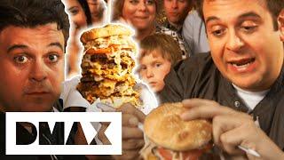 Adam vs The OMG Burger Challenge: The 12" High Burger Made With 12 Patties! | Man v Food