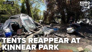 City clears homeless camp in Seattle's Kinnear Park, but tents reappear within days