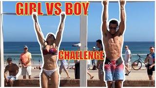 Girl VS Boy! Weighted Pull-up & Chin-up Calisthenics challenge Bondi Beach outdoor gym.