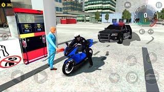 Extreme Motorbikes Cop on Fuel station Blue police Bike - Motocross Racing For Android Gameplay