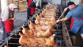 Brazilian feast of roasted whole pig, ribs, shank, shoulder and pork loin on skewers and in the oven